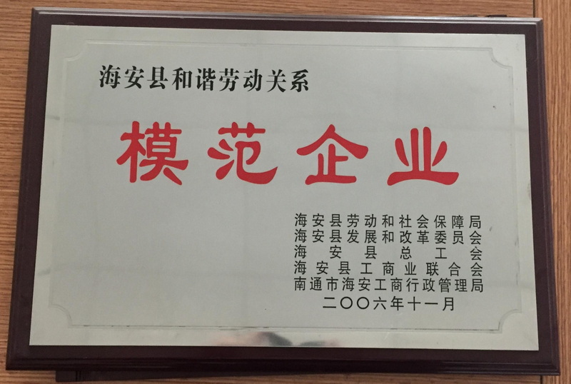 2006年度海安縣和諧勞動關(guān)系模范企業(yè)